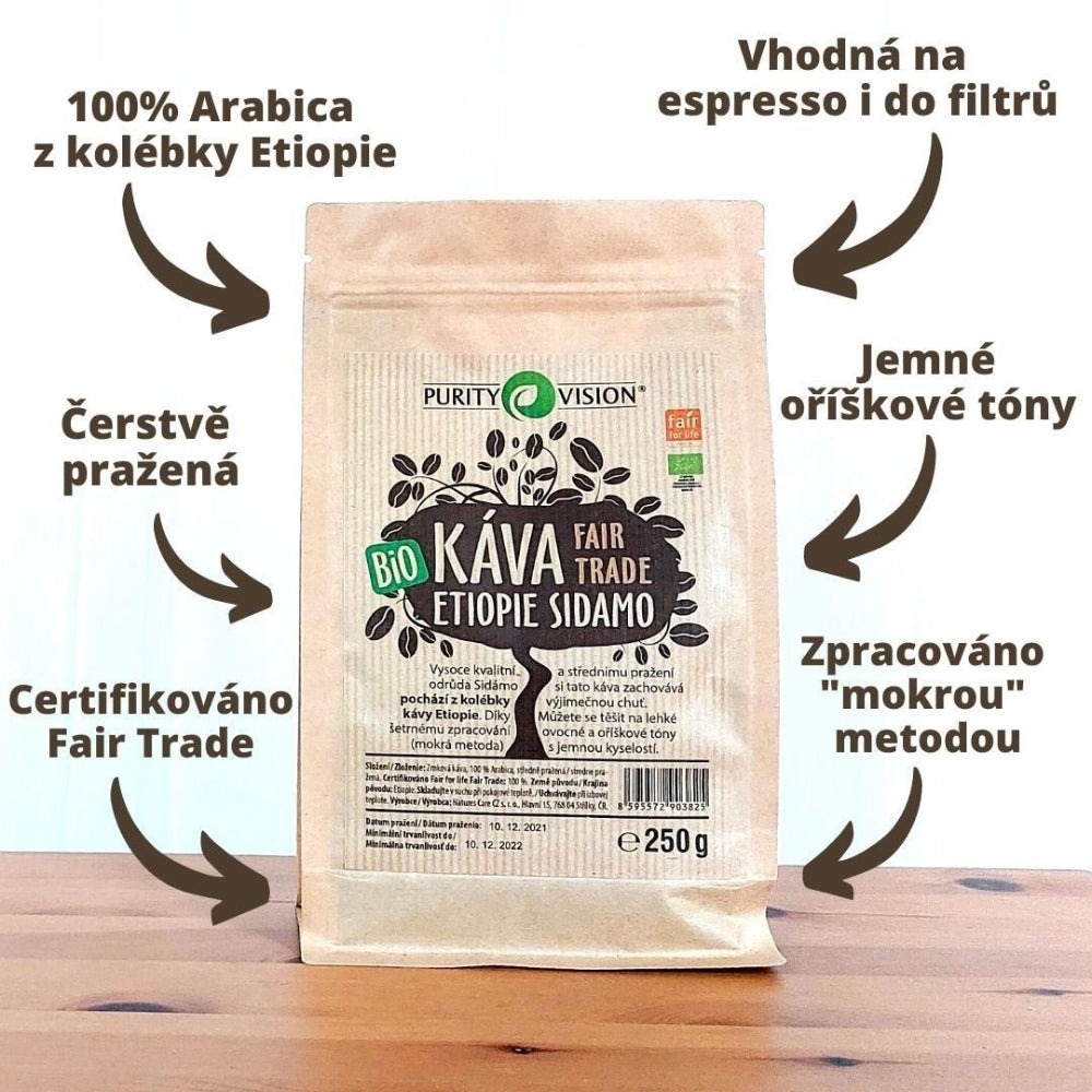 Fair Trade bio kávébabot Etiópia Sidamo 250 g